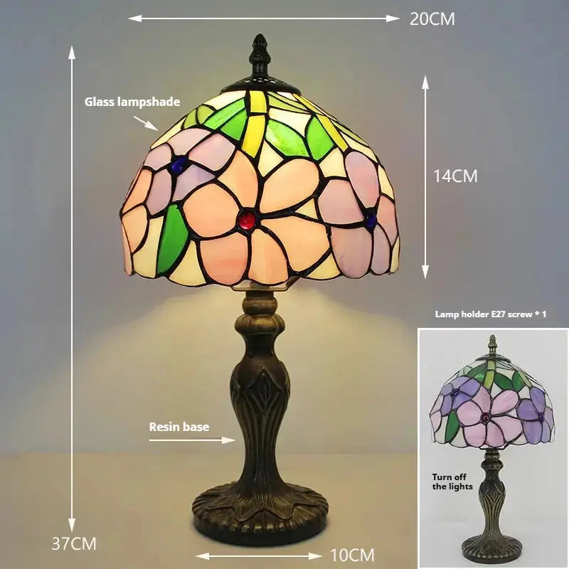 8inch Retro Stained Glass Flower Floral Lampshade Tiffany Table Lamp Classical Tiffany Lamp