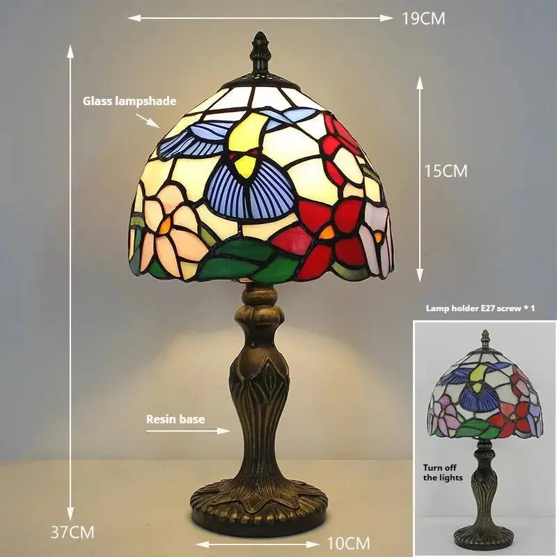 8inch Retro Stained Glass Flower Lampshade Hummingbird Tiffany Lamp Table Light Classical Tiffany Lamp