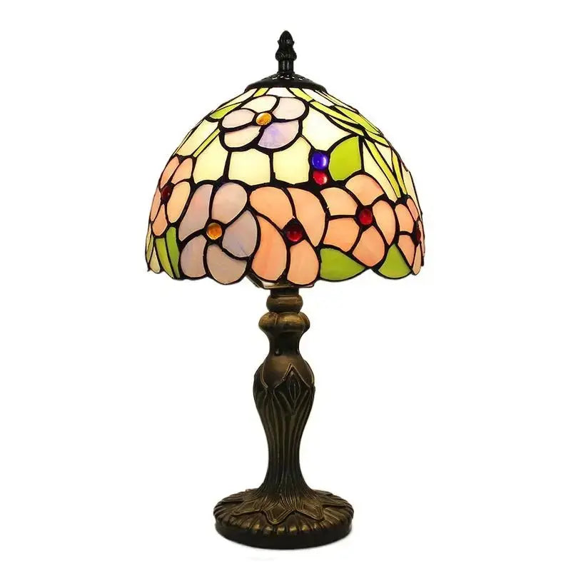 8inch Retro Stained Glass Four-leaf Flower Lampshade Tiffany Side Table Lamps Classical Tiffany Lamp