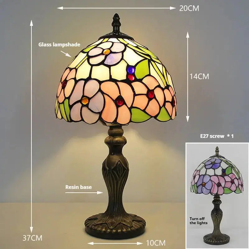 8inch Retro Stained Glass Four-leaf Flower Lampshade Tiffany Side Table Lamps Classical Tiffany Lamp
