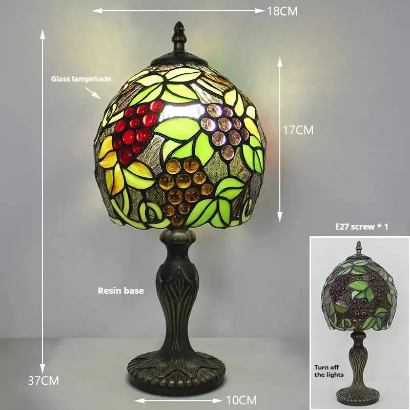 8inch Retro Stained Glass Grapes Flower Floral Lampshade Mini Tiffany Lamp Table Light Classical Tiffany Lamp