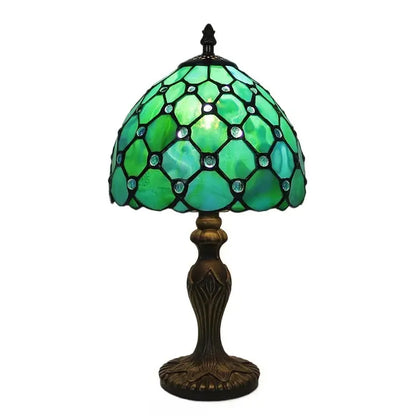 8inch Antique Stained Glass Bead Lampshade Green Tiffany Style Lamp Table Light Classical Tiffany Lamp