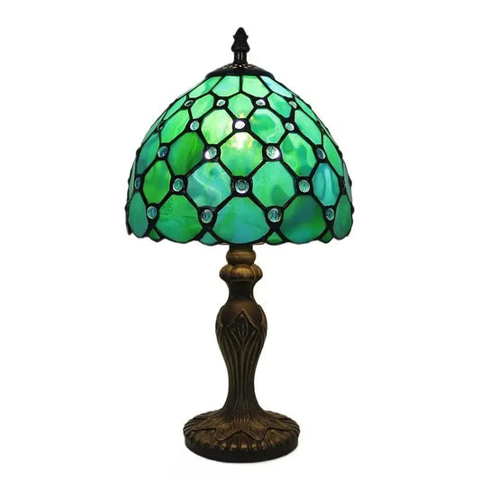 8inch Antique Stained Glass Bead Lampshade Green Tiffany Style Lamp Table Light Classical Tiffany Lamp