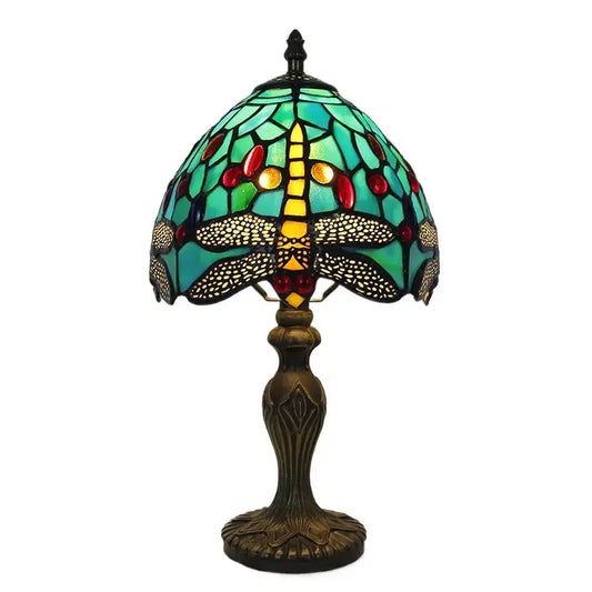 8inch Retro Stained Glass Green Dragonfly Lampshade Tiffany Type Table Lamps Classical Tiffany Lamp