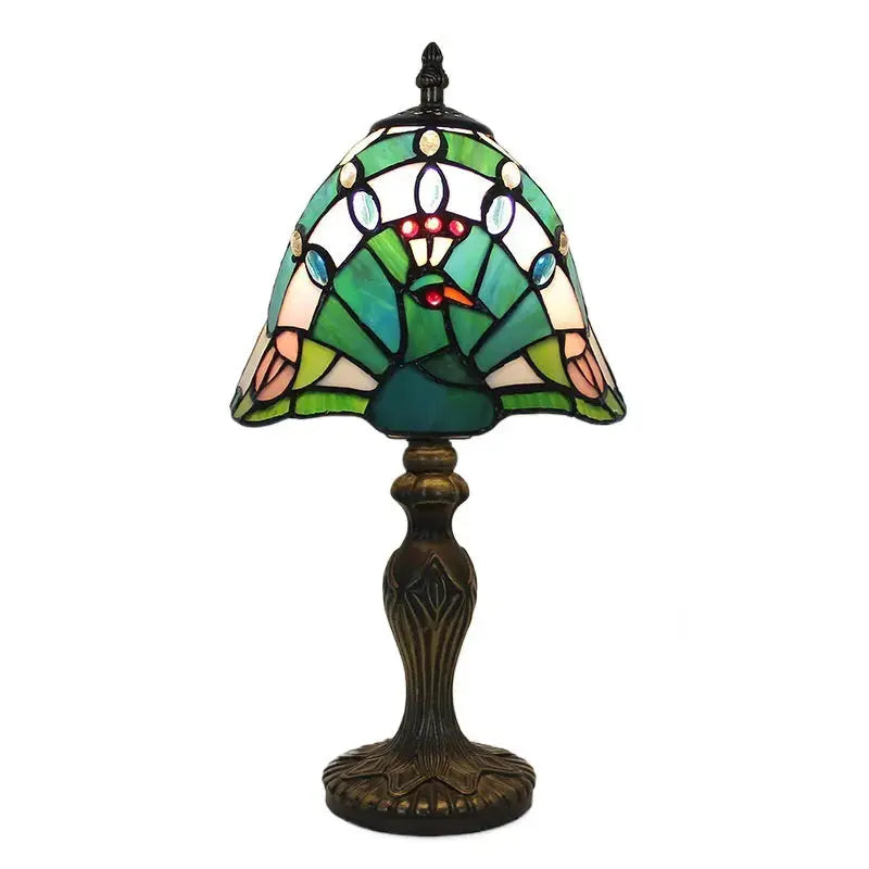 8inch Retro Stained Glass Peacock Flower Lampshade Tiffany Side Table Lamps Classical Tiffany Lamp