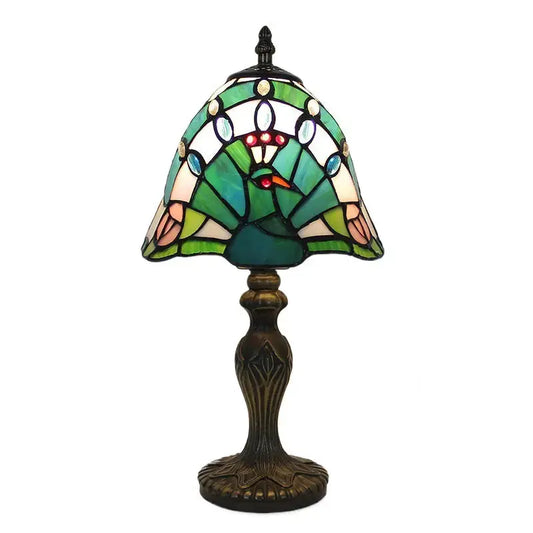 8inch Retro Stained Glass Peacock Flower Lampshade Tiffany Side Table Lamps Classical Tiffany Lamp