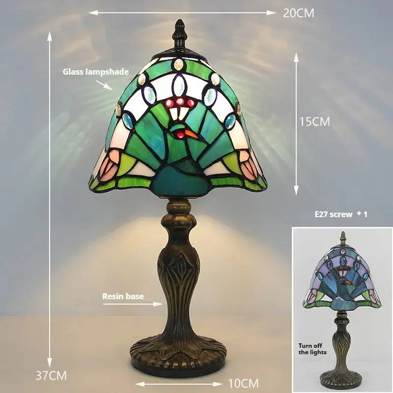 8inch Retro Stained Glass Peacock Flower Lampshade Tiffany Side Table Lamps Classical Tiffany Lamp