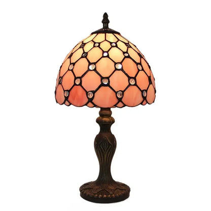 8inch Retro Stained Glass Desk Light Pearl Beads Lampshade Pink Tiffany Style Lamp Classical Tiffany Lamp