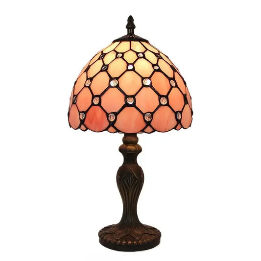 8inch Retro Stained Glass Desk Light Pearl Beads Lampshade Pink Tiffany Style Lamp Classical Tiffany Lamp