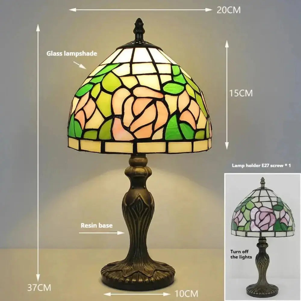 8inch Stained Glass Tiffany Style Lamp Pink Rose Lampshade Table Light Classical Tiffany Lamp