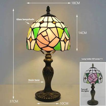 8inch Retro Stained Glass Pink Rose Floral Lampshade Original Tiffany Table Lamps Classical Tiffany Lamp