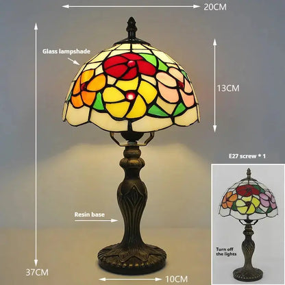8inch Retro Stained Glass Table Lamp Flower Lampshade Tiffany Desk Light Classical Tiffany Lamp