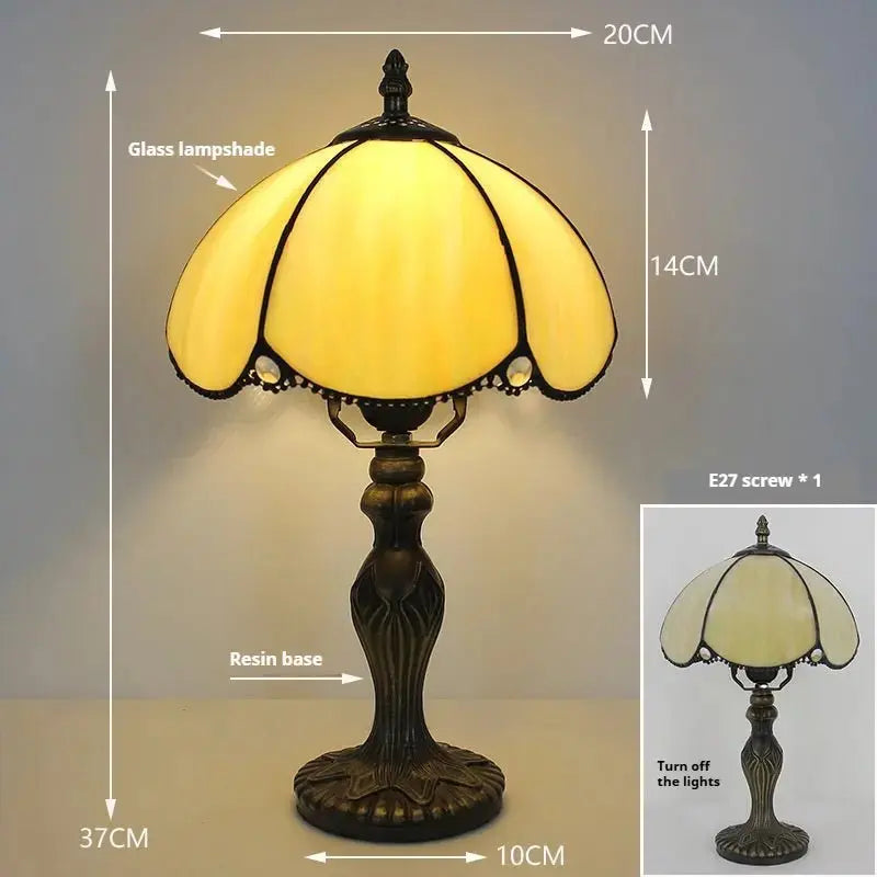 8inch Retro Stained Glass Yellow Lampshade Antique Tiffany Style Table Lamps Classical Tiffany Lamp