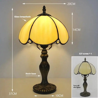 8inch Retro Stained Glass Yellow Lampshade Antique Tiffany Style Table Lamps Classical Tiffany Lamp
