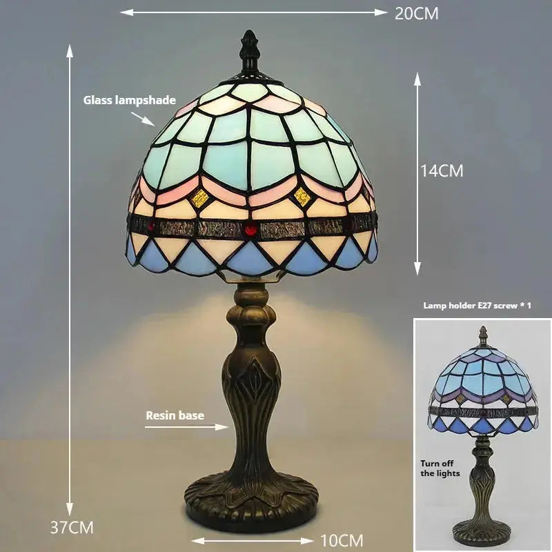 8inch Stained Glass Blue Lampshade Tiffany Table Lamps for Living Room Classical Tiffany Lamp