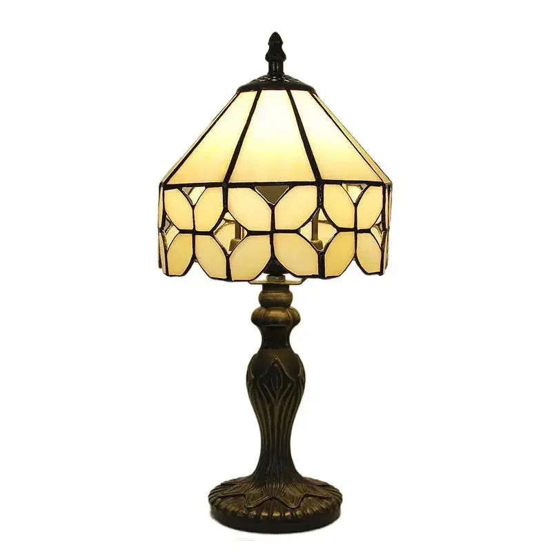 8inch Retro Glass Tiffany Style Lamps Stained Glass Beige Floral Lampshade Desk Light Classical Tiffany Lamp