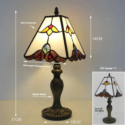 8inch Stained Glass Square Beige Lampshade Antique Tiffany Style Table Lamps Classical Tiffany Lamp