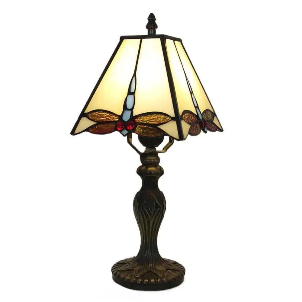 8inch Retro Stained Glass Dragonfly Beige Lampshade Square Tiffany Table Lamps Classical Tiffany Lamp