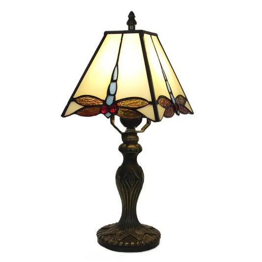 8inch Retro Stained Glass Dragonfly Beige Lampshade Square Tiffany Table Lamps Classical Tiffany Lamp