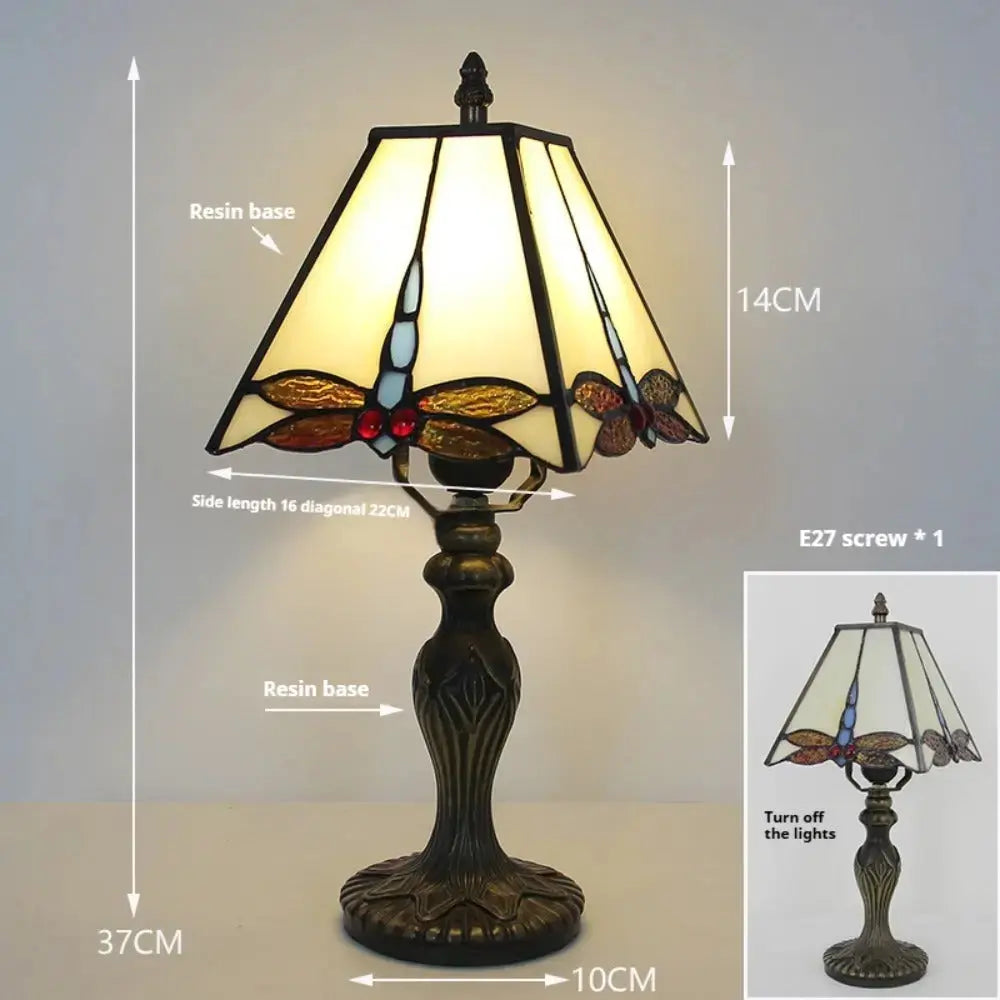 8inch Retro Stained Glass Dragonfly Beige Lampshade Square Tiffany Table Lamps Classical Tiffany Lamp