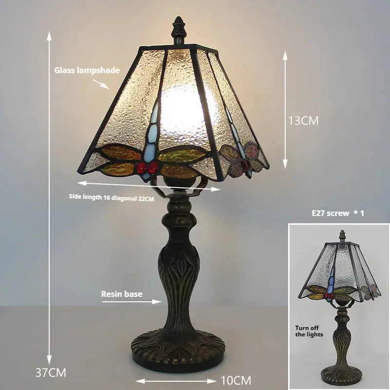 8inch Retro Stained Glass Square Dragonfly Lampshade Tiffany Glass Table Lamp Classical Tiffany Lamp