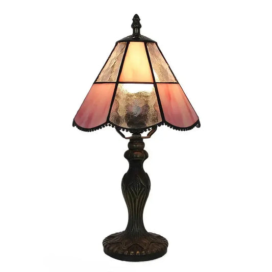 8inch Antique Stained Glass Table Lamp with Square Pink Diamond Lampshade Classical Tiffany Lamp