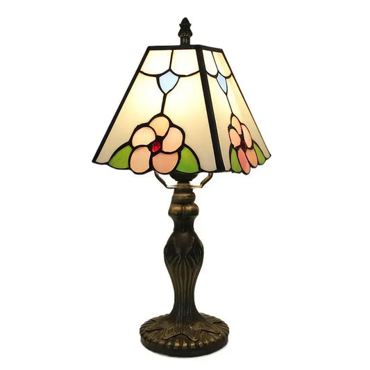 8inch Vintage Tiffany Square Lamp Desk Light with Stained Glass Beige Lampshade Classical Tiffany Lamp