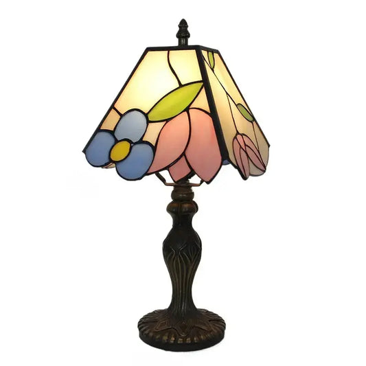 8inch Stained Glass Square Rose Lampshade Tiffany Bedside Lamps Table Light Classical Tiffany Lamp