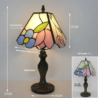 8inch Stained Glass Square Rose Lampshade Tiffany Bedside Lamps Table Light Classical Tiffany Lamp