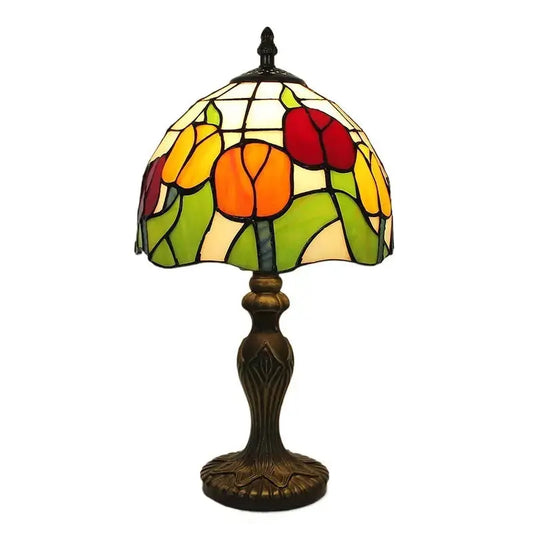 8inch Retro Stained Glass Table Lamp Tulip Flower Lampshade Tiffany Desk Lamp Classical Tiffany Lamp