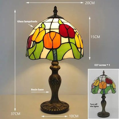 8inch Retro Stained Glass Table Lamp Tulip Flower Lampshade Tiffany Desk Lamp Classical Tiffany Lamp