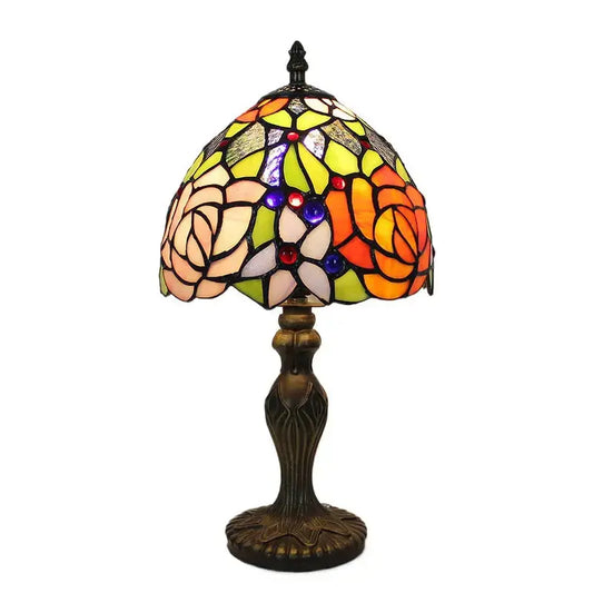 8inch Retro Stained Glass Rose Flower Lampshade Tiffany Style Bedside Lamps Classical Tiffany Lamp