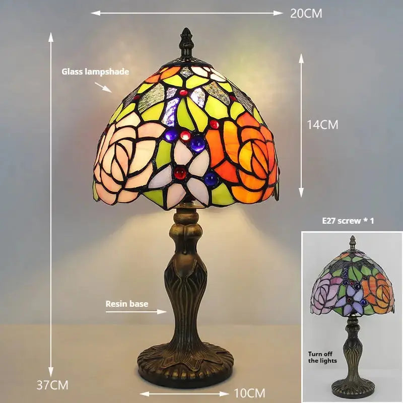 8inch Retro Stained Glass Rose Flower Lampshade Tiffany Style Bedside Lamps Classical Tiffany Lamp