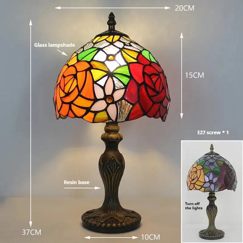 8inch Tiny Tiffany Lamp Retro Rose Lampshade Stained Glass Desk Light Classical Tiffany Lamp