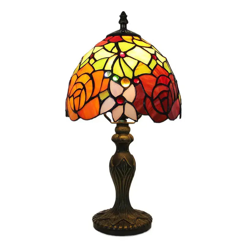8inch Stained Glass Rose Lampshade Small Tiffany Desk Lamps Antique Table Light Classical Tiffany Lamp
