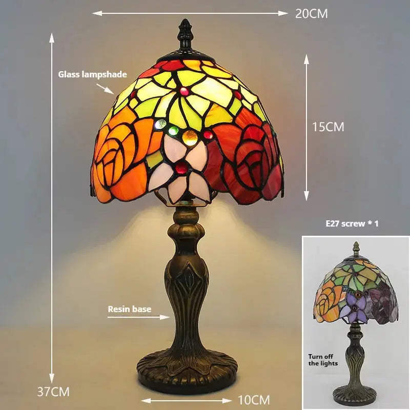 8inch Stained Glass Rose Lampshade Small Tiffany Desk Lamps Antique Table Light Classical Tiffany Lamp