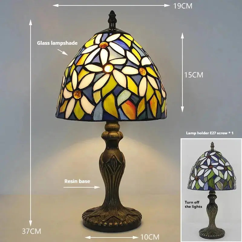 8inch Retro Stained Glass White Flower Floral Lampshade Small Tiffany Desk Lamp Classical Tiffany Lamp