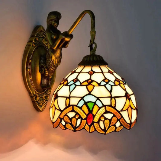 8inch Small Retro Stained Glass Beige Baroque Lampshade Tiffany Wall Sconce Classical Tiffany Lamp