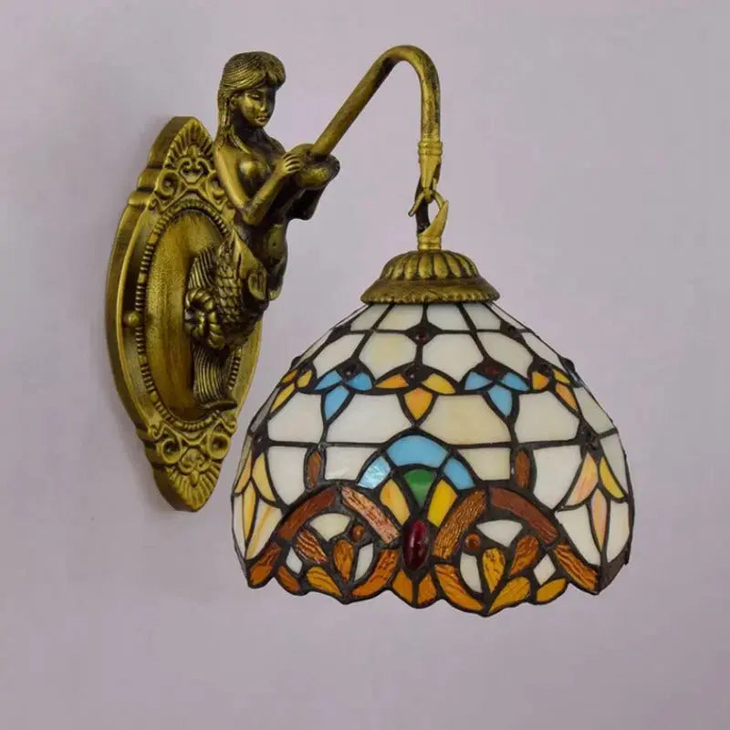 8inch Small Retro Stained Glass Beige Baroque Lampshade Tiffany Wall Sconce Classical Tiffany Lamp