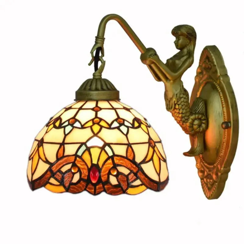 8inch Small Retro Stained Glass Beige Baroque Lampshade Tiffany Wall Sconce Classical Tiffany Lamp