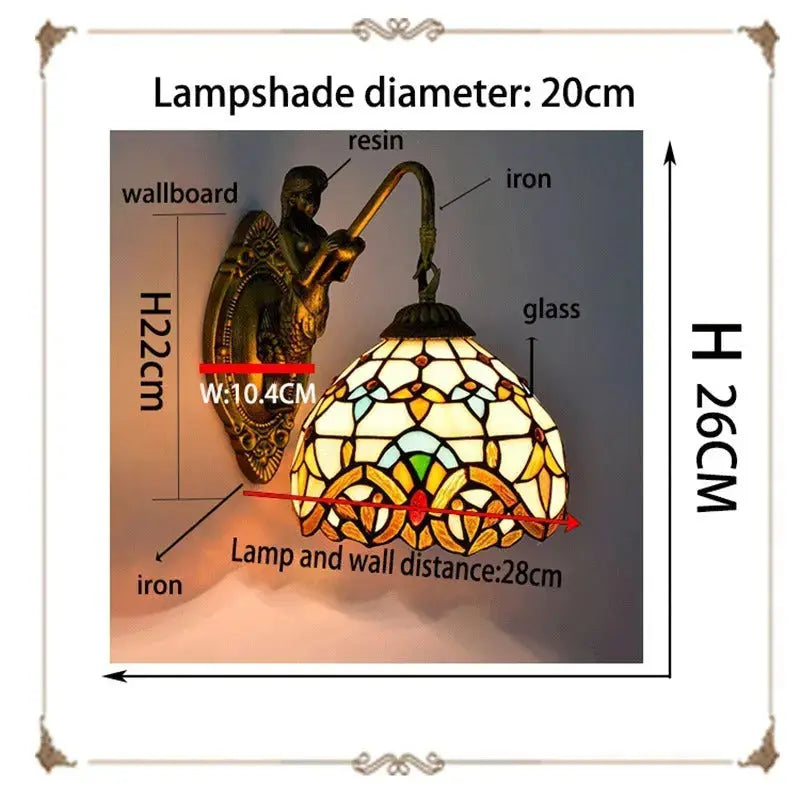 8inch Small Retro Stained Glass Beige Baroque Lampshade Tiffany Wall Sconce Classical Tiffany Lamp