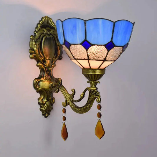 8inch Small Stained Glass Retro Pastoral Lampshade Vintage Tiffany Blue Lamp Wall Sconce Classical Tiffany Lamp