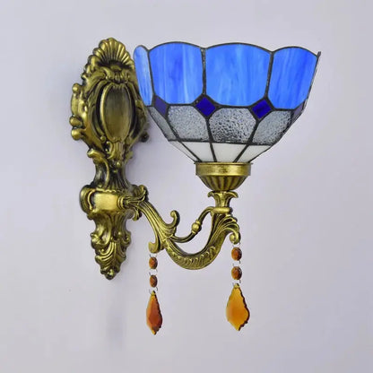 8inch Small Stained Glass Retro Pastoral Lampshade Vintage Tiffany Blue Lamp Wall Sconce Classical Tiffany Lamp