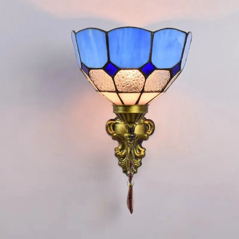 8inch Small Stained Glass Retro Pastoral Lampshade Vintage Tiffany Blue Lamp Wall Sconce Classical Tiffany Lamp