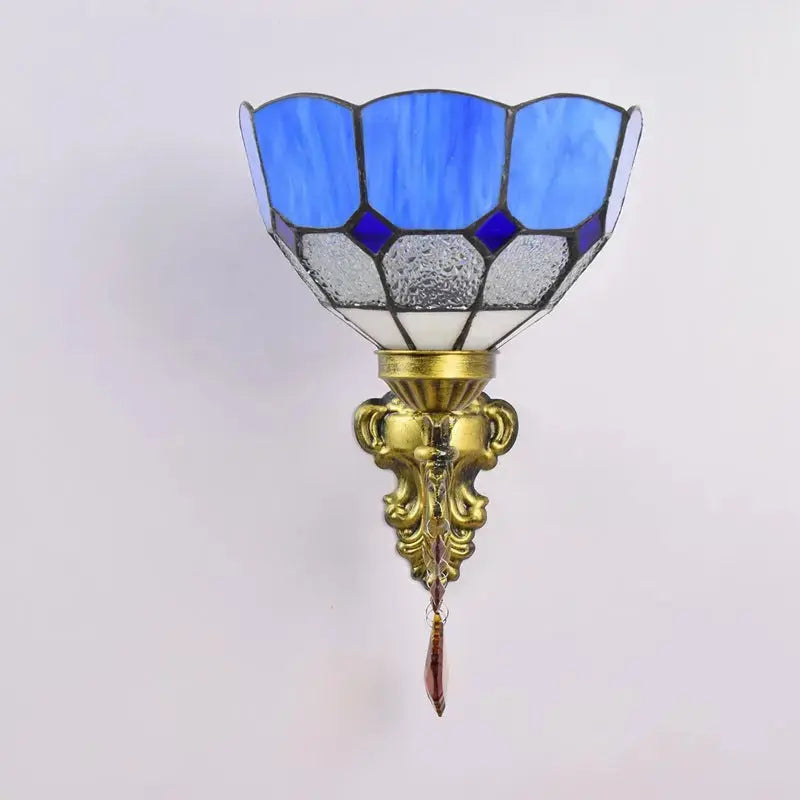 8inch Small Stained Glass Retro Pastoral Lampshade Vintage Tiffany Blue Lamp Wall Sconce Classical Tiffany Lamp