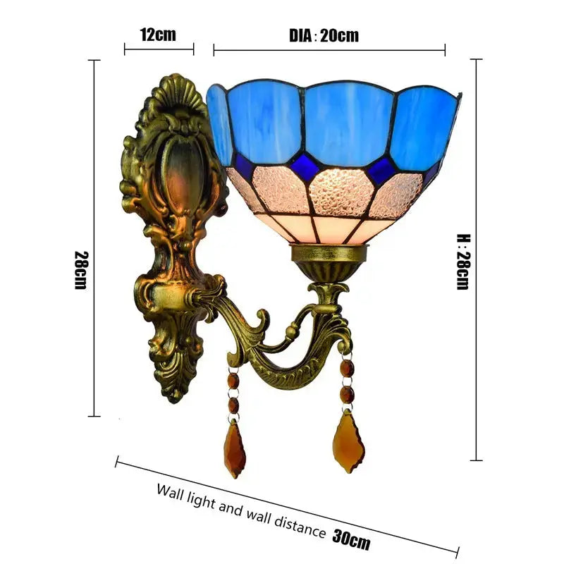 8inch Small Stained Glass Retro Pastoral Lampshade Vintage Tiffany Blue Lamp Wall Sconce Classical Tiffany Lamp