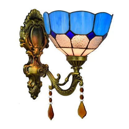 8inch Small Stained Glass Retro Pastoral Lampshade Vintage Tiffany Blue Lamp Wall Sconce Classical Tiffany Lamp