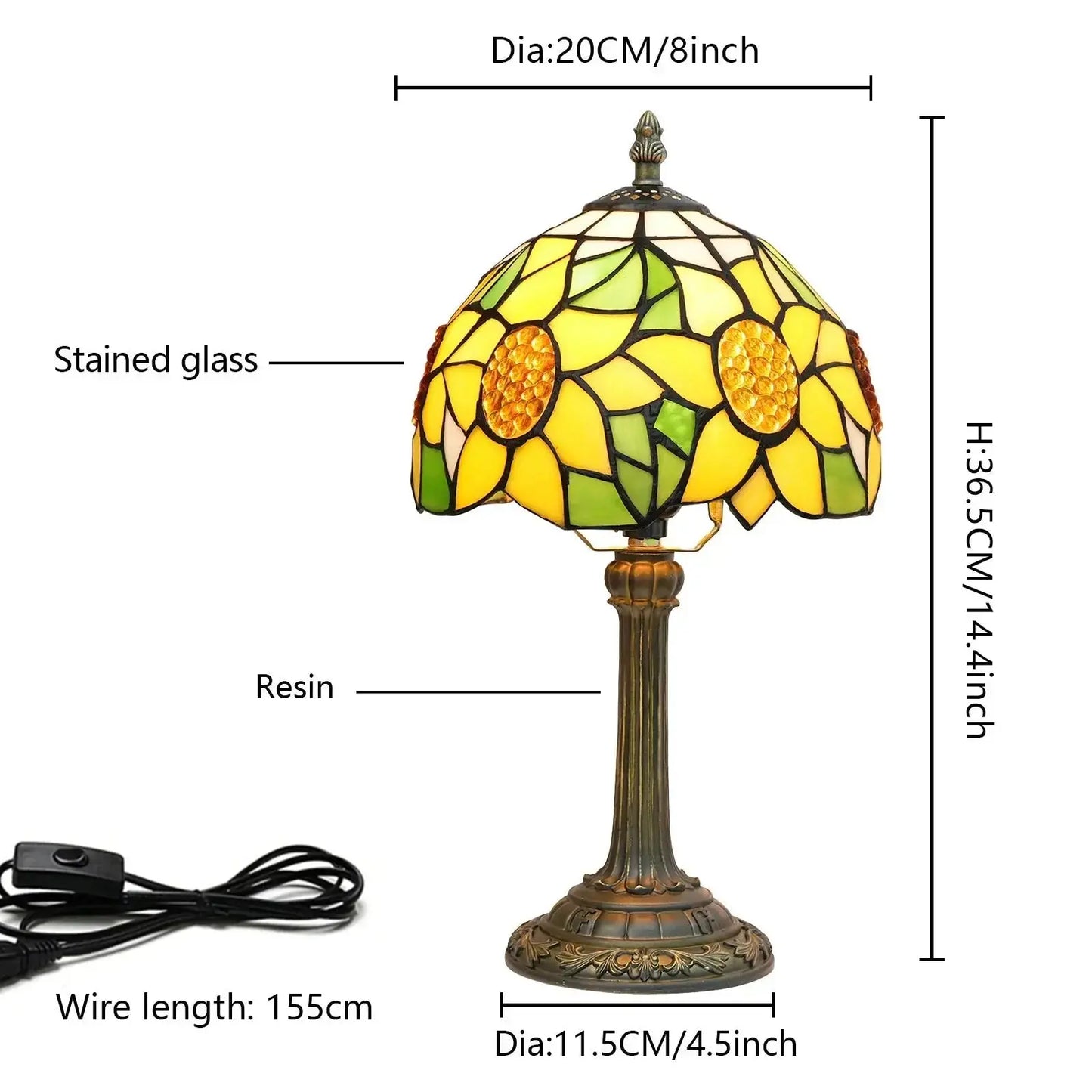 8inch Small Tiffany Table Lamps Tiffany Stained Glass Sunflower Lampshade Bedside Light Classical Tiffany Lamp