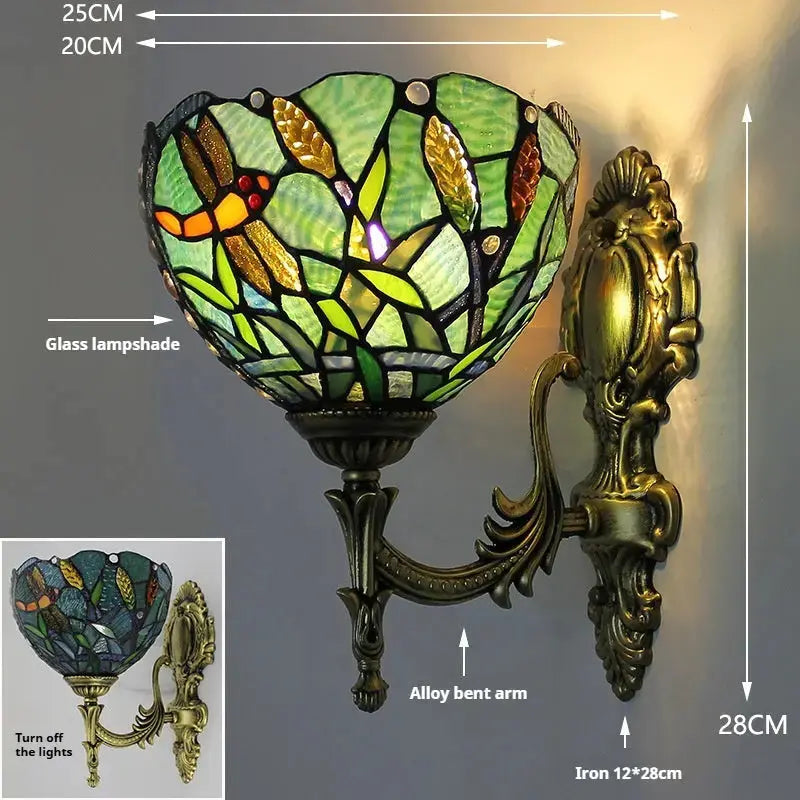 8inch Small Tiffany Wall Lights Stained Glass Grain Dragonfly Lampshade Wall Lamp Classical Tiffany Lamp
