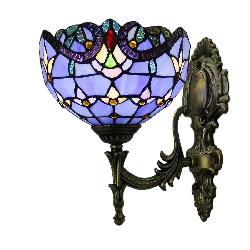 8inch Stained Glass Baroque Blue Lampshade Wall Lamp Tiffany Glass Sconce Classical Tiffany Lamp